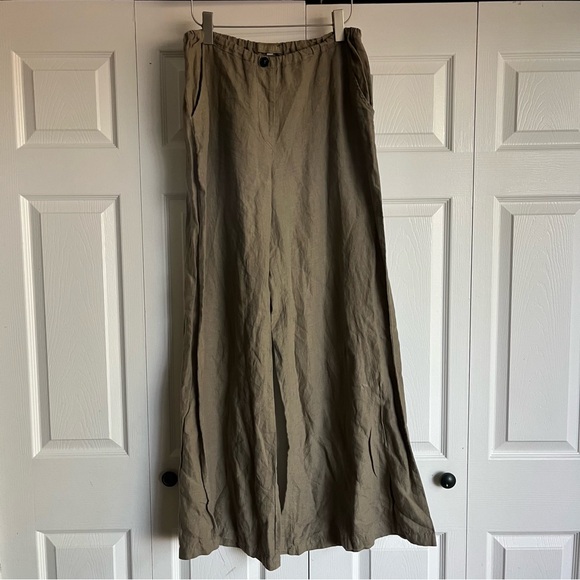 CP Shades Pants - CP SHADES taupe Extra Long Wide-Leg Palazzo Linen Lounge Tan Pants